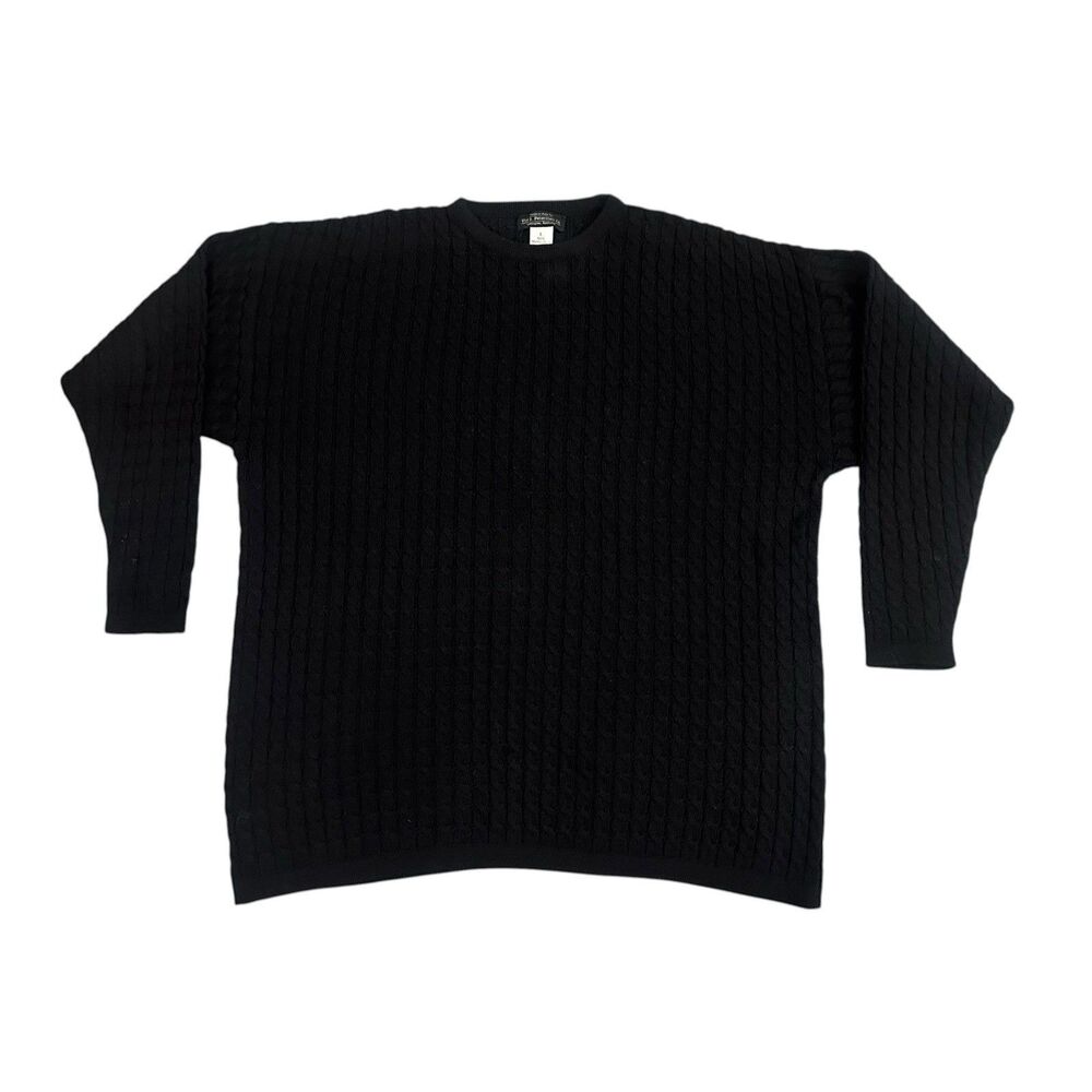 VTG J Peterman Sweater Mens L Black Merino Wool Pullover Cable Knit Italy Made